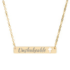 Unshakeable Engraved Cut Out Cross Bar Necklace, Stand Firm In Your Faith