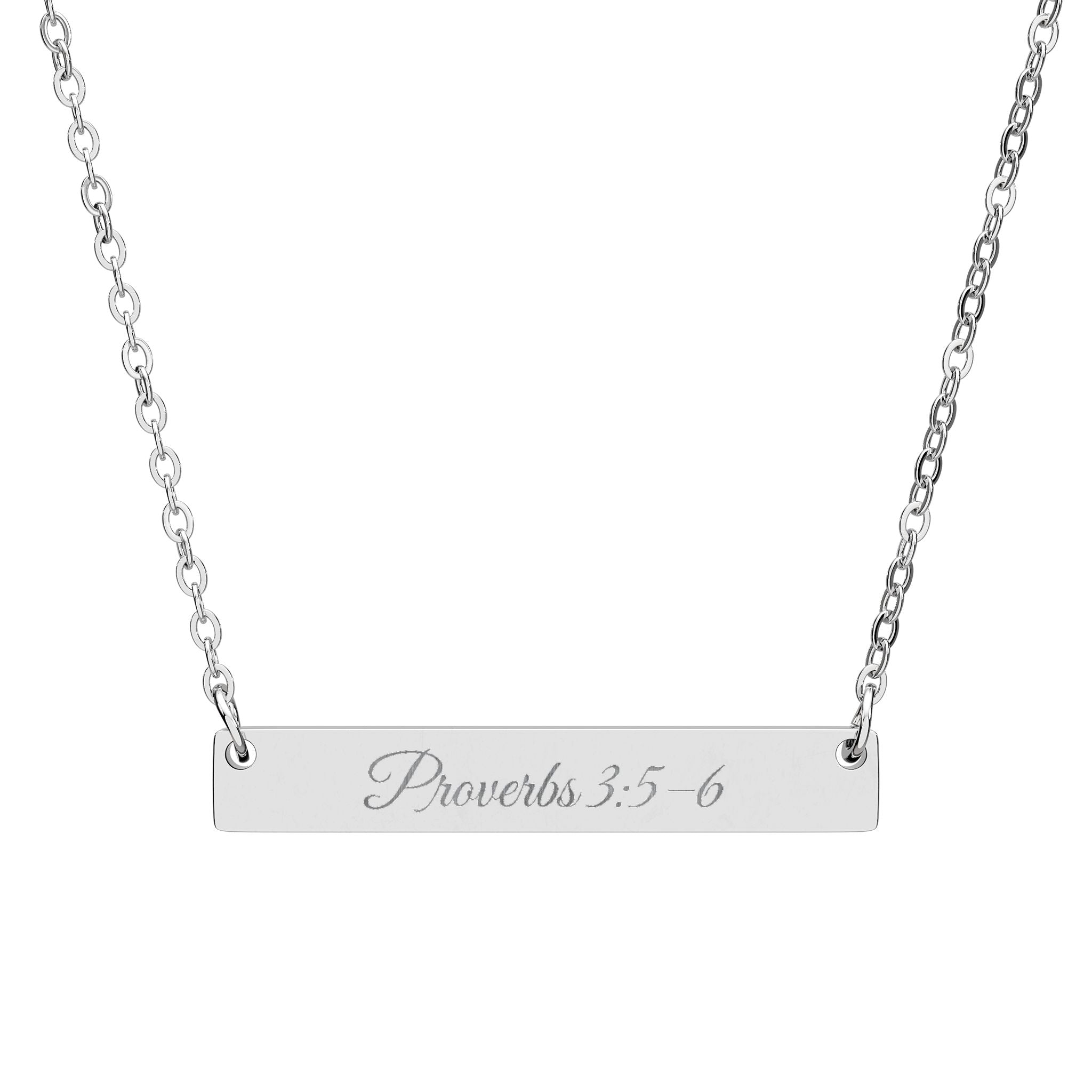 Proverbs 3:5–6, Trust In The Lord With All Your Heart, Engraved Horizontal Bar Necklace