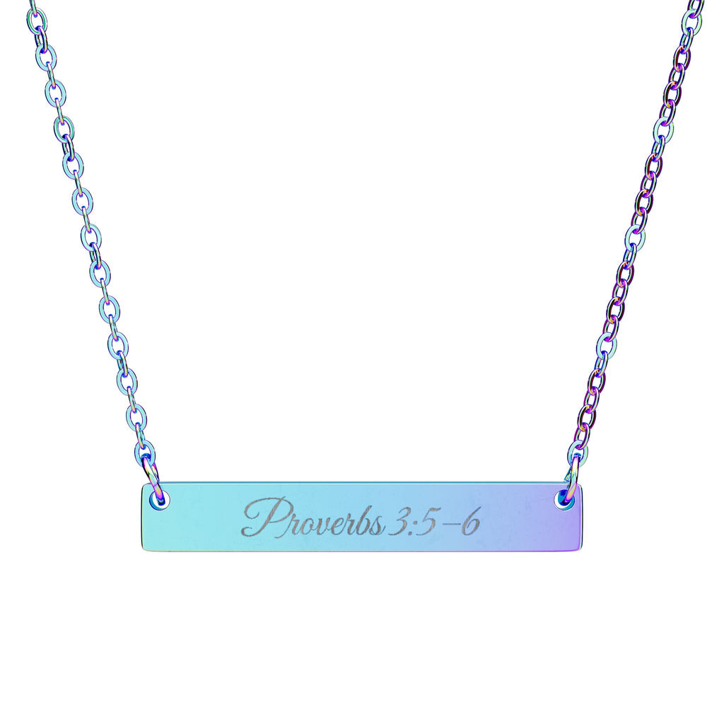 Proverbs 3:5–6, Trust In The Lord With All Your Heart, Engraved Horizontal Bar Necklace