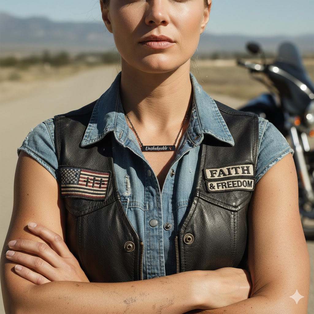 Unshakeable Engraved Cut Out Cross Bar Necklace, Stand Firm In Your Faith