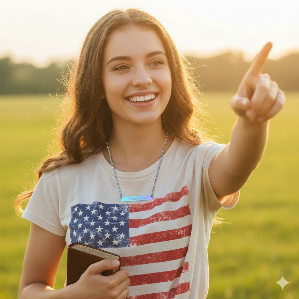 Proverbs 3:5–6, Trust In The Lord With All Your Heart, Engraved Horizontal Bar Necklace