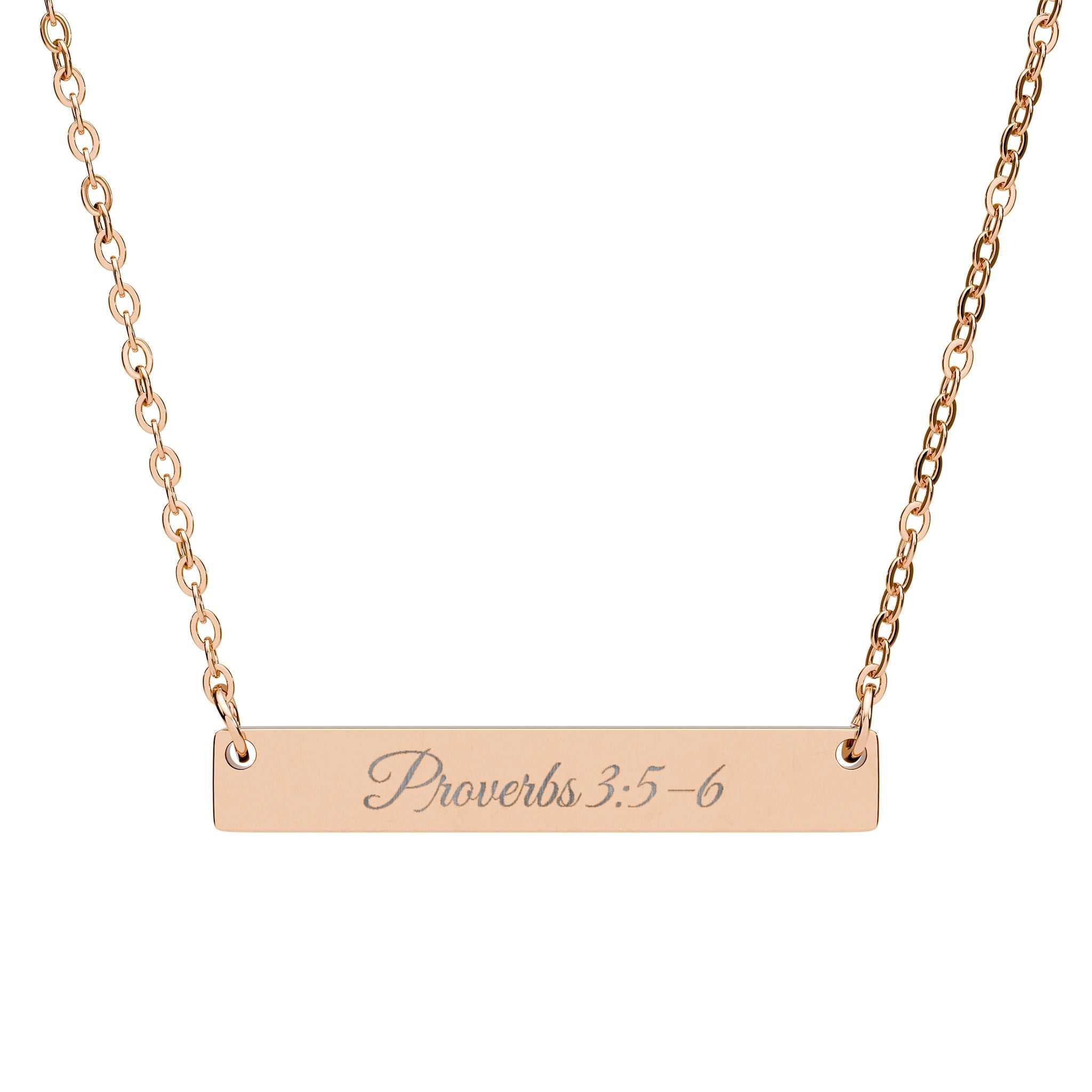Proverbs 3:5–6, Trust In The Lord With All Your Heart, Engraved Horizontal Bar Necklace