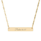 Psalm 46:10 Engraved Horizontal Bar Necklace, Christian Scripture Jewelry