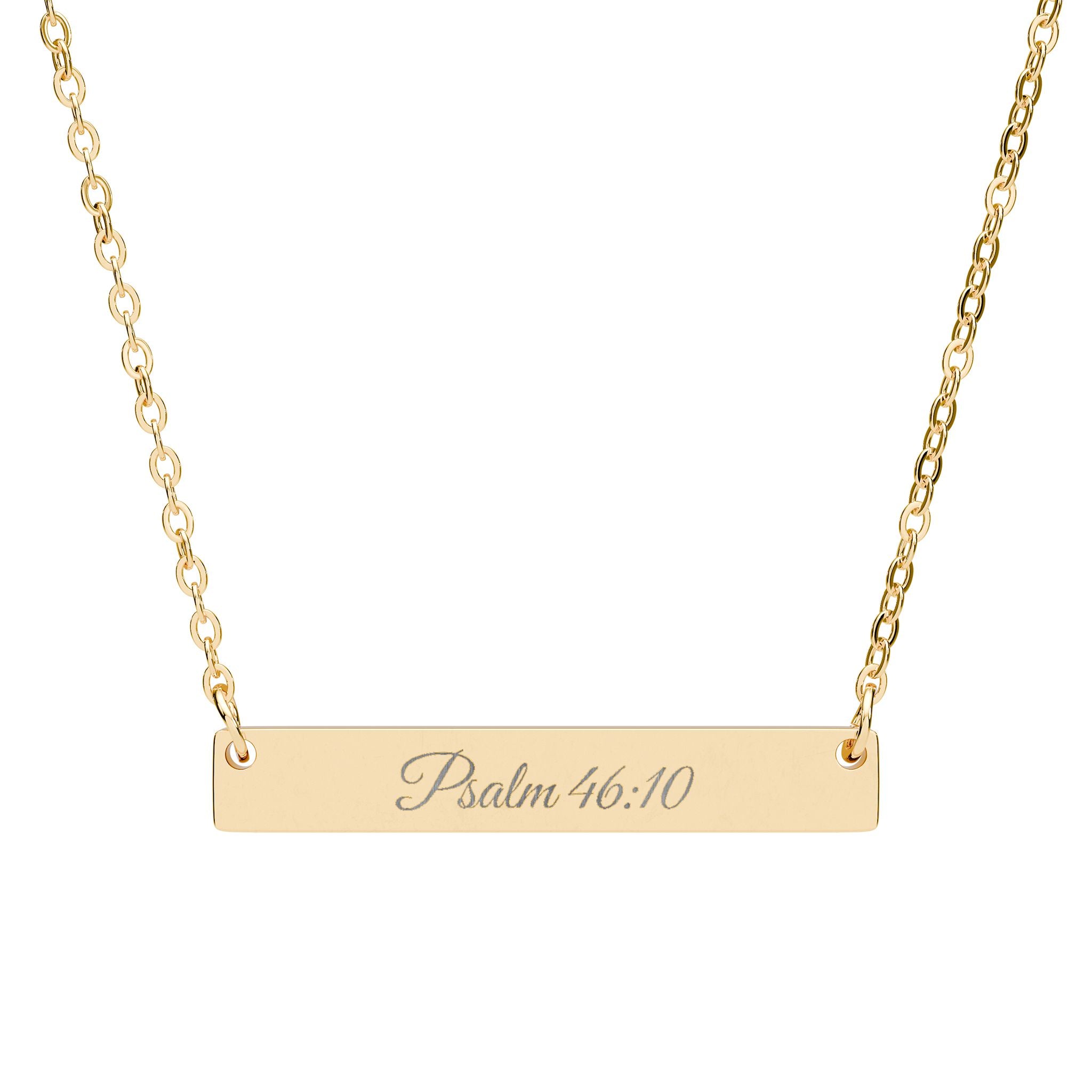Psalm 46:10 Engraved Horizontal Bar Necklace, Christian Scripture Jewelry