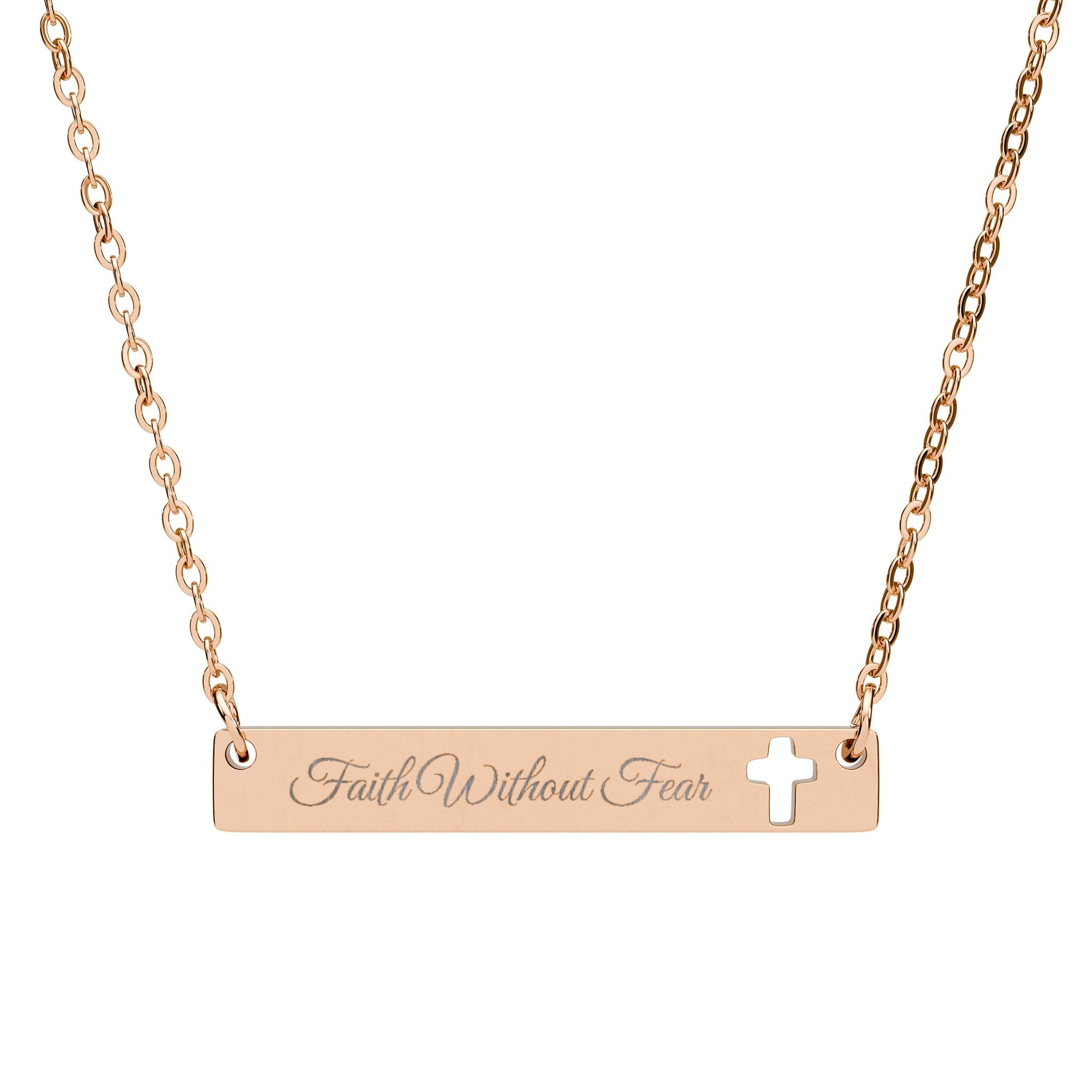 Faith Without Fear Engraved Cross Bar Necklace