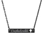 Unshakeable Engraved Cut Out Cross Bar Necklace, Stand Firm In Your Faith