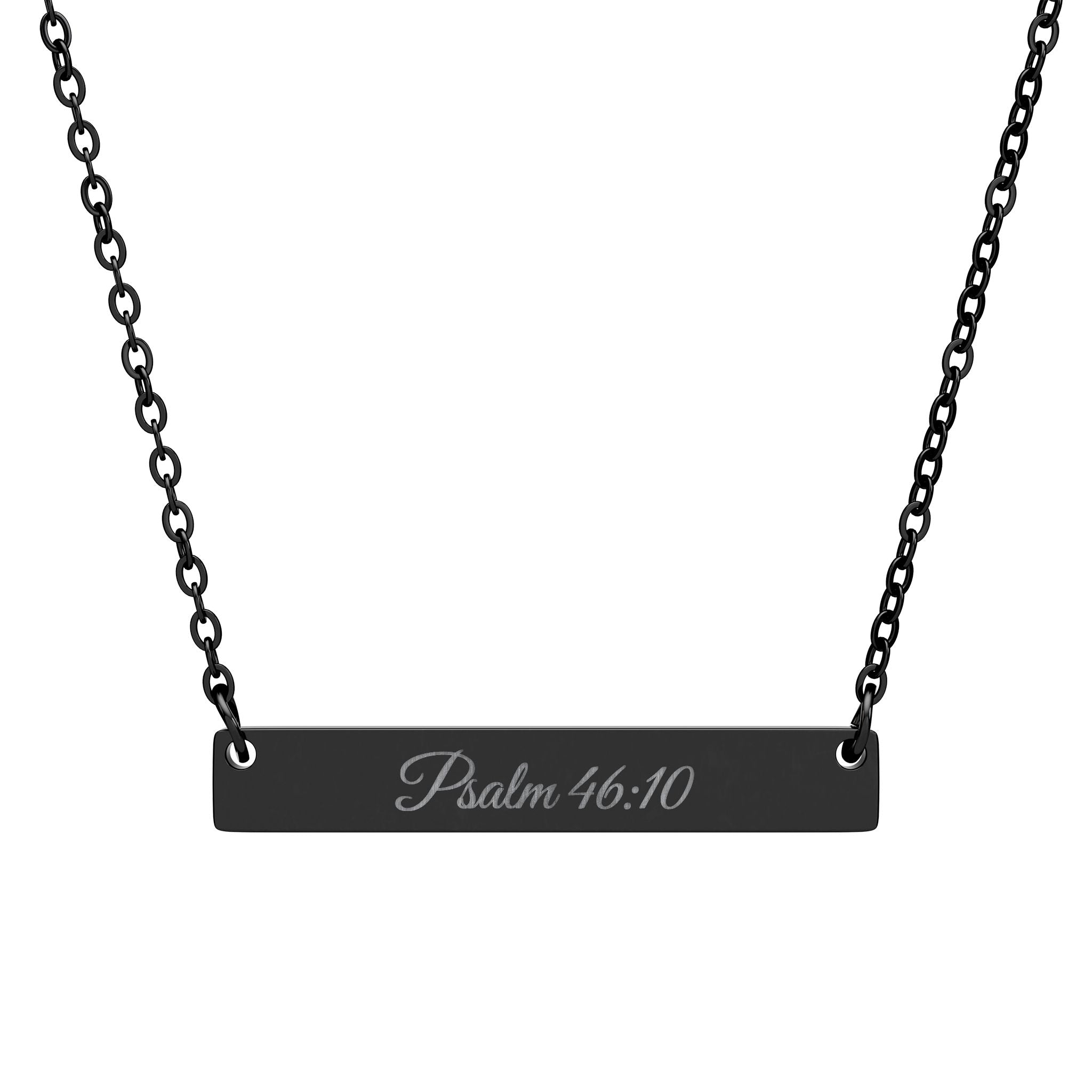 Psalm 46:10 Engraved Horizontal Bar Necklace, Christian Scripture Jewelry