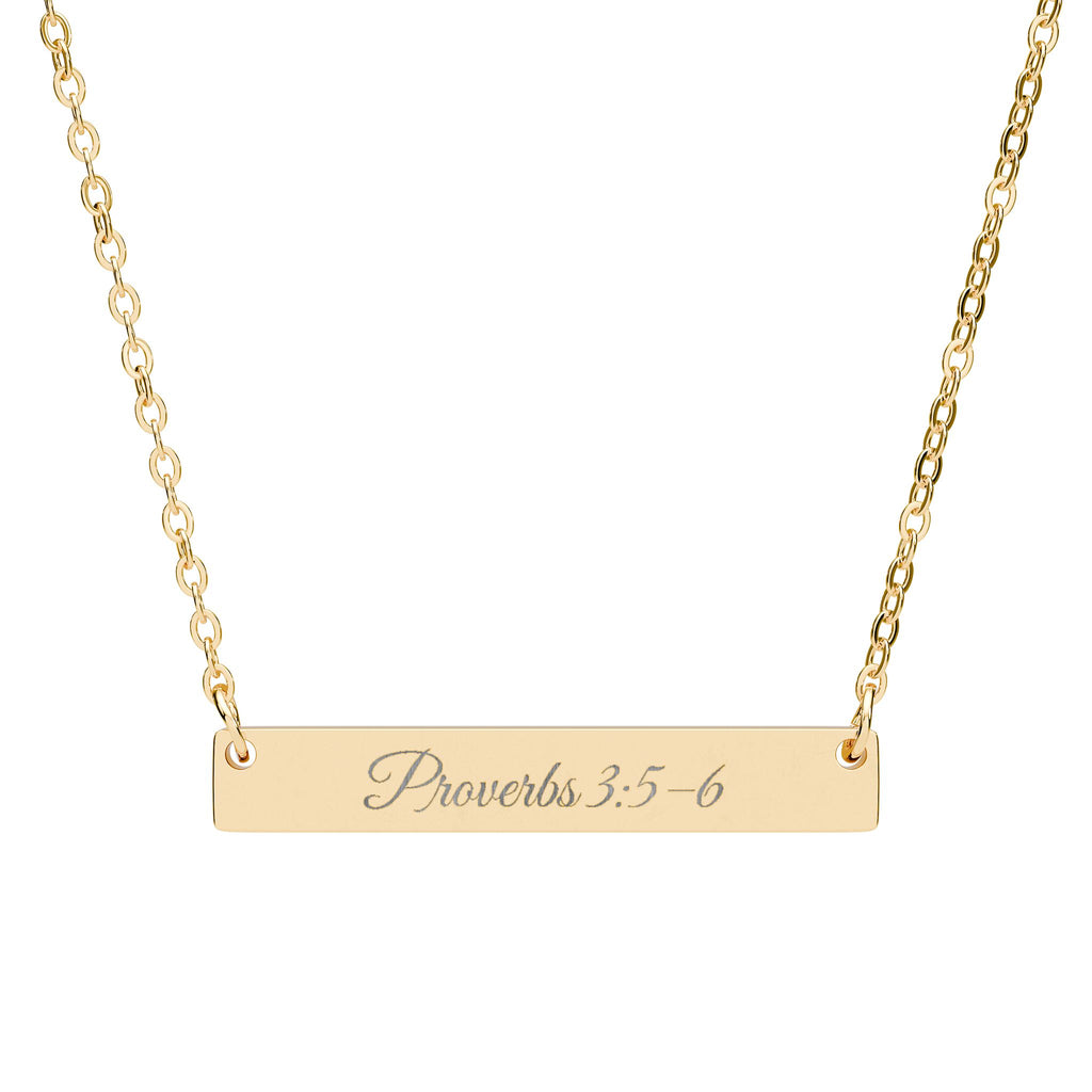 Proverbs 3:5–6, Trust In The Lord With All Your Heart, Engraved Horizontal Bar Necklace