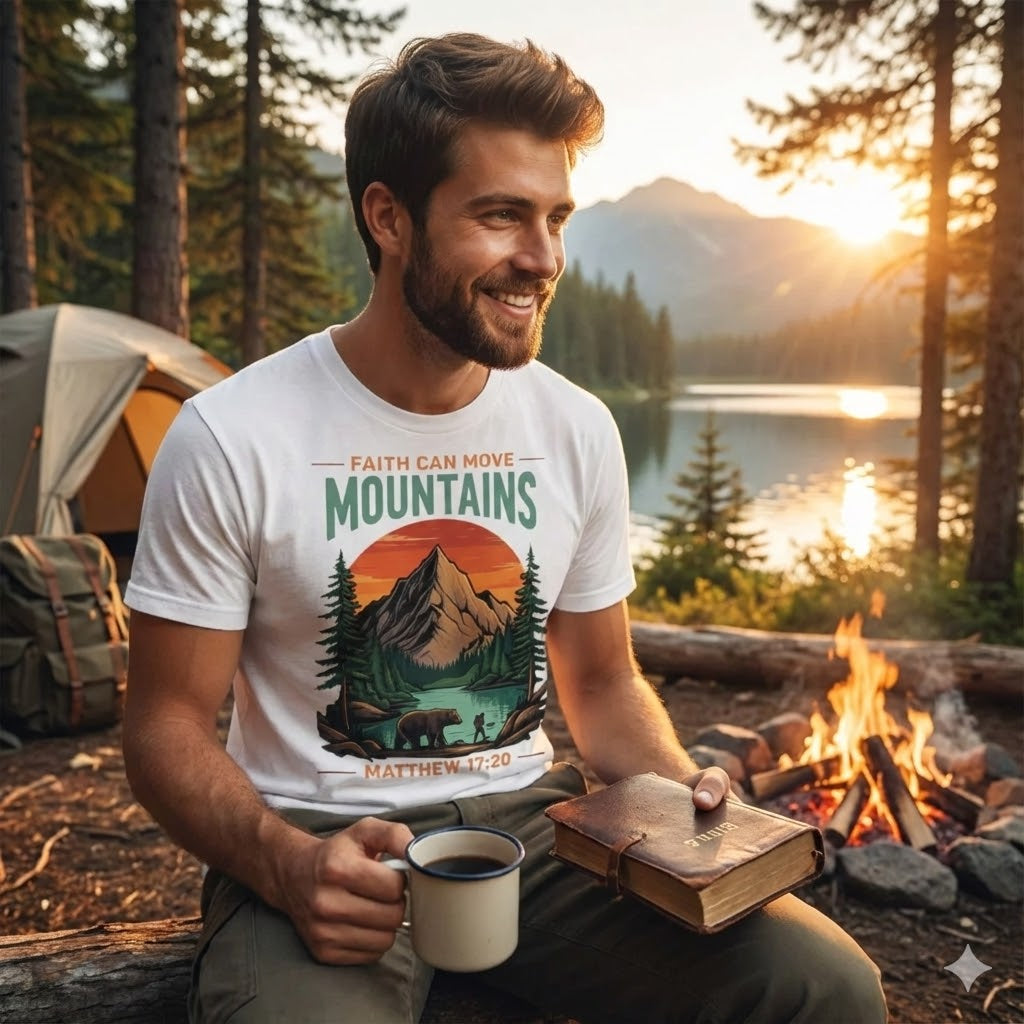 Faith Can Move Mountains, Matthew 17:20, Camping T-Shirt