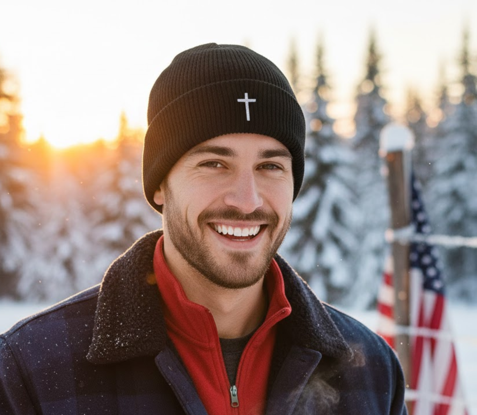 Ribbed Knit Beanie With Cross,Faith-Inspired Winter Hat