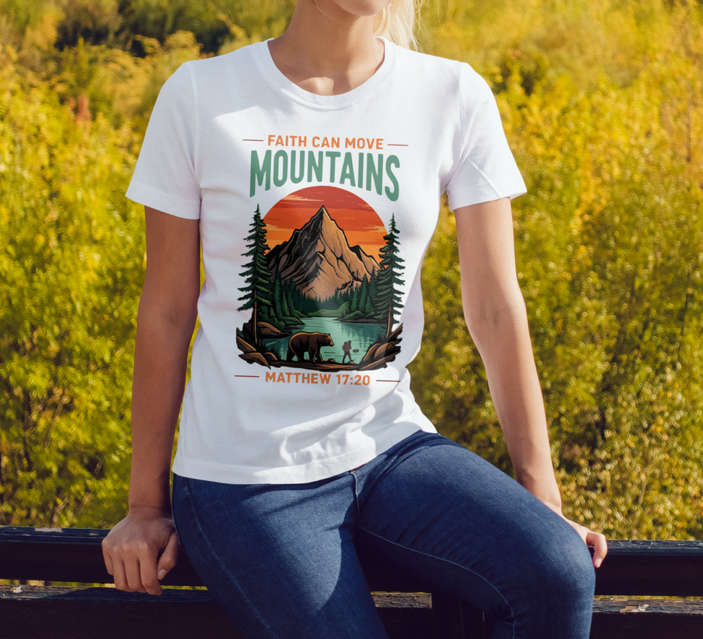 Faith Can Move Mountains, Matthew 17:20, Camping T-Shirt